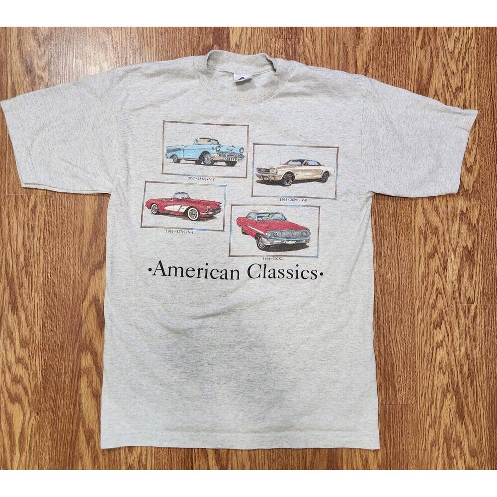Vintage American Classics Cars Mens Medium T Shirt Gray Alstyle Apparel AAA